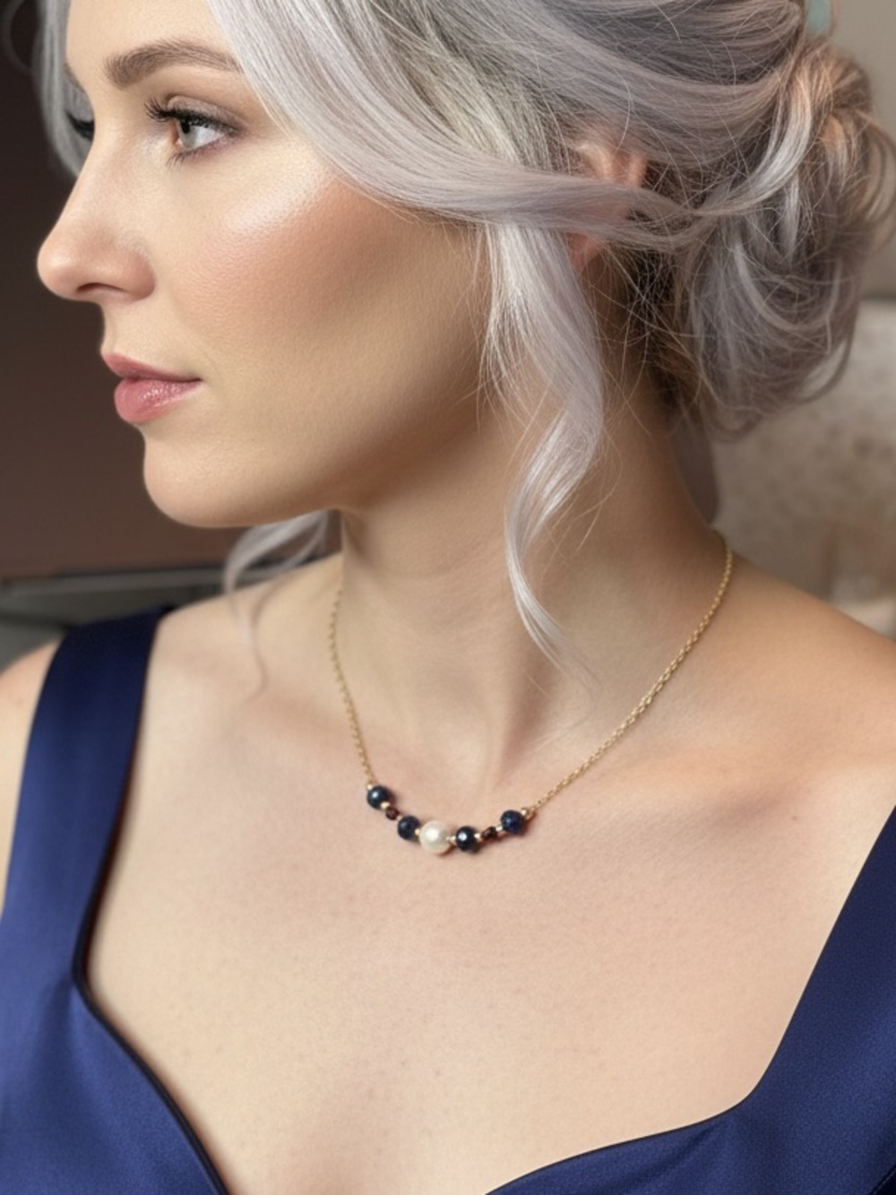 Gold Filled Pearl & Sapphire Garnet Necklace